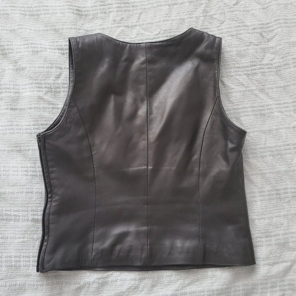 90's DANIER Soft Leather Sleeveless V Neck Vest - Picture 7 of 15